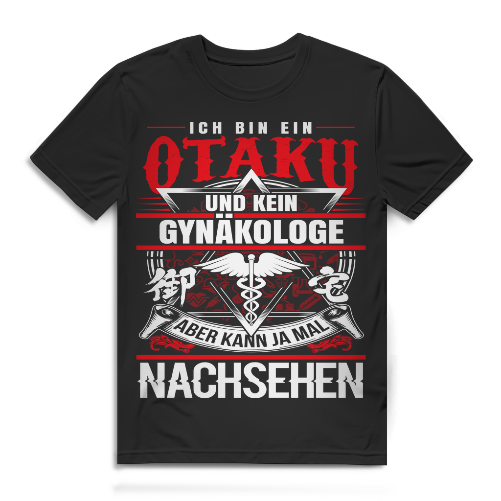 Herren Anime Shirt – Ich bin ein Otaku kein Gynäkologe aber kann ja nachsehen Black