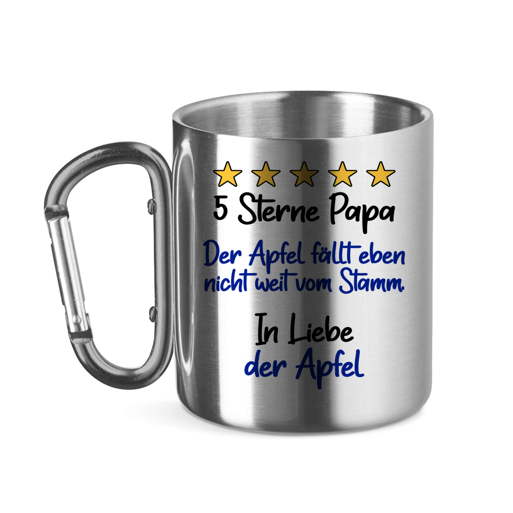 5 Sterne Papa in liebe der Apfel - Edelstahltasse mit Karabinergriff Silver 11 oz.