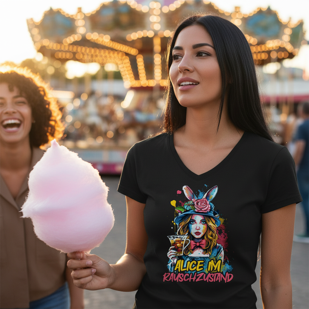 Alice im Rauschzustand Bunt - V-Neck Damenshirt