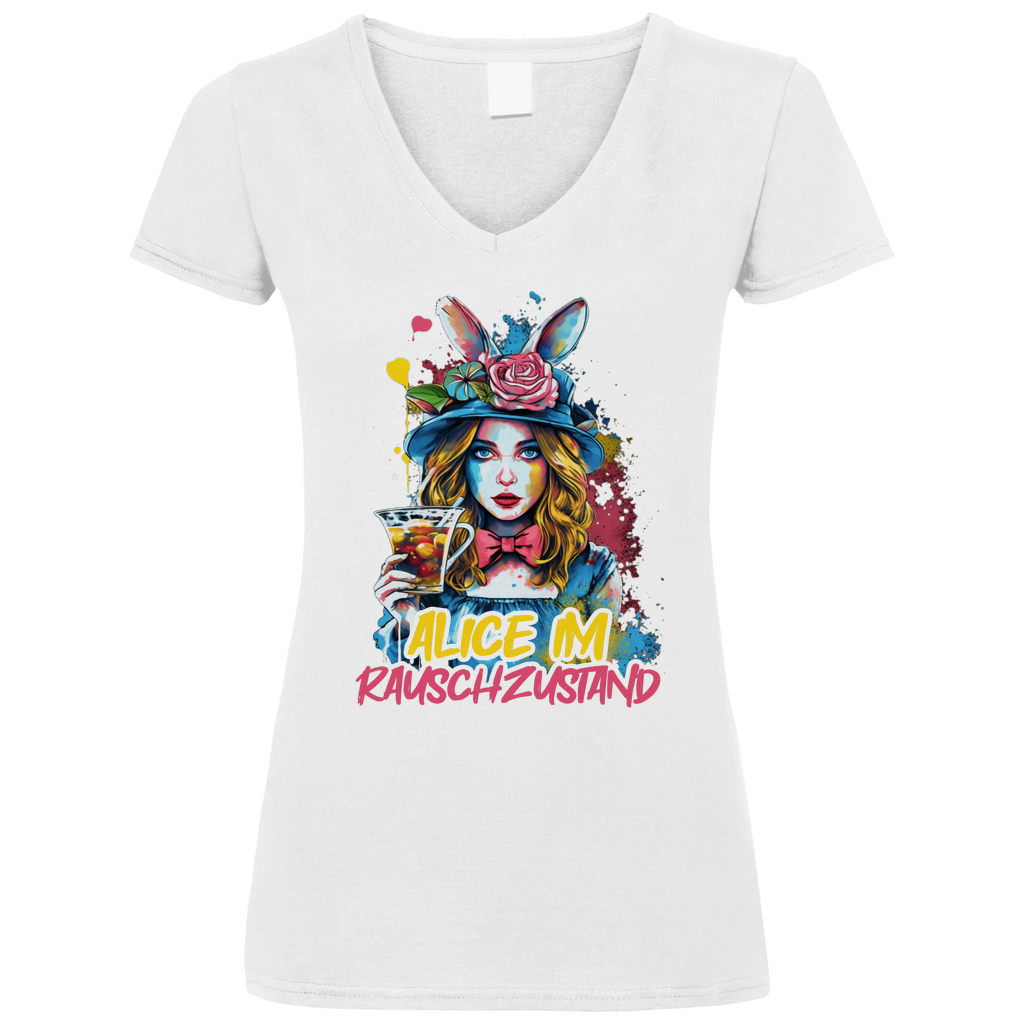 Alice im Rauschzustand Bunt - V-Neck Damenshirt White