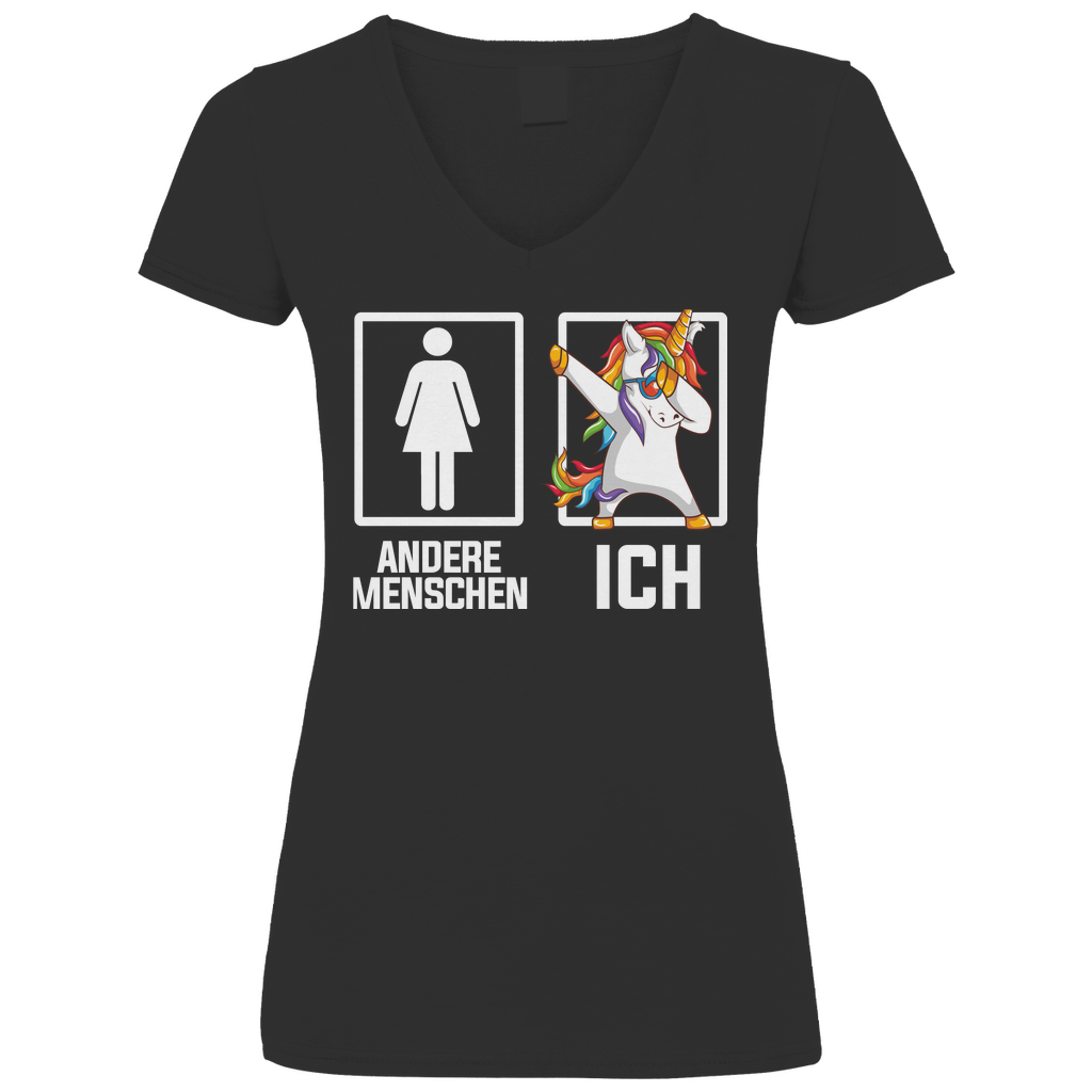 Andere Menschen Ich Einhorn - V-Neck Damenshirt Black