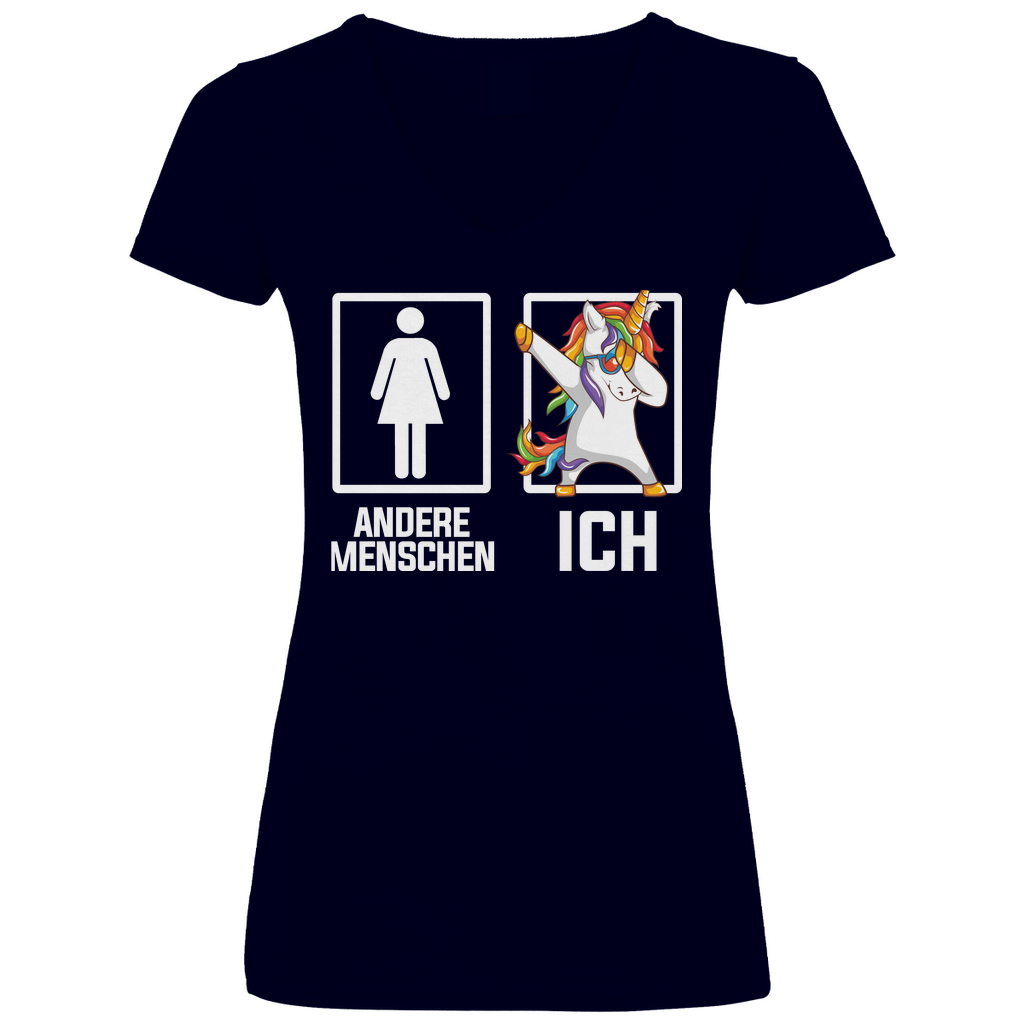 Andere Menschen Ich Einhorn - V-Neck Damenshirt Deep Navy