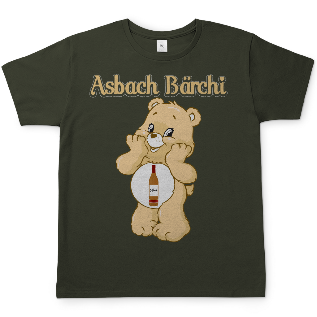 Herren Shirt urban khaki Asbach Bärchi Glücksbärchis Kultmarke Brandy Cartoon Bär Frontansicht Rundhals