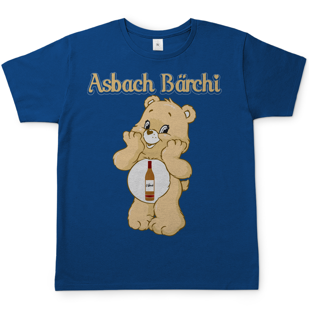 Herren Shirt royal blue Asbach Bärchi Glücksbärchis Kult Cartoon 80er Nostalgie Weinbrand Motiv Frontansicht