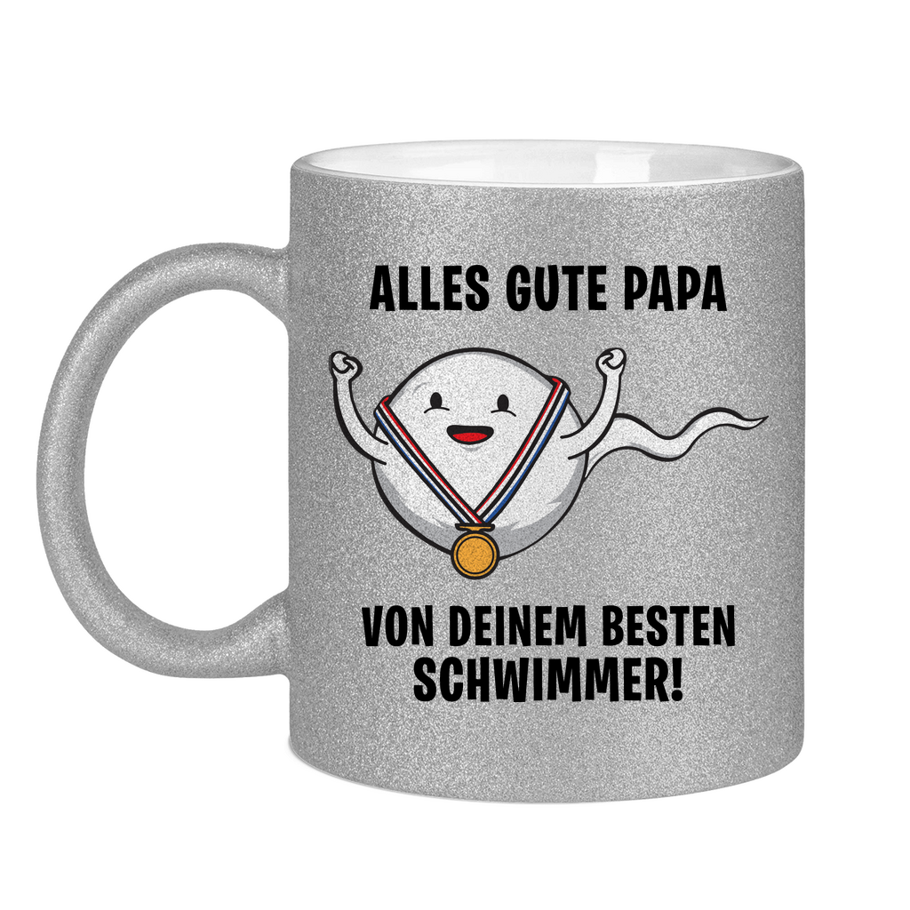 Alles gute Papa von deinem besten Schwimmer! - Glitzertasse Silver Glitter One size