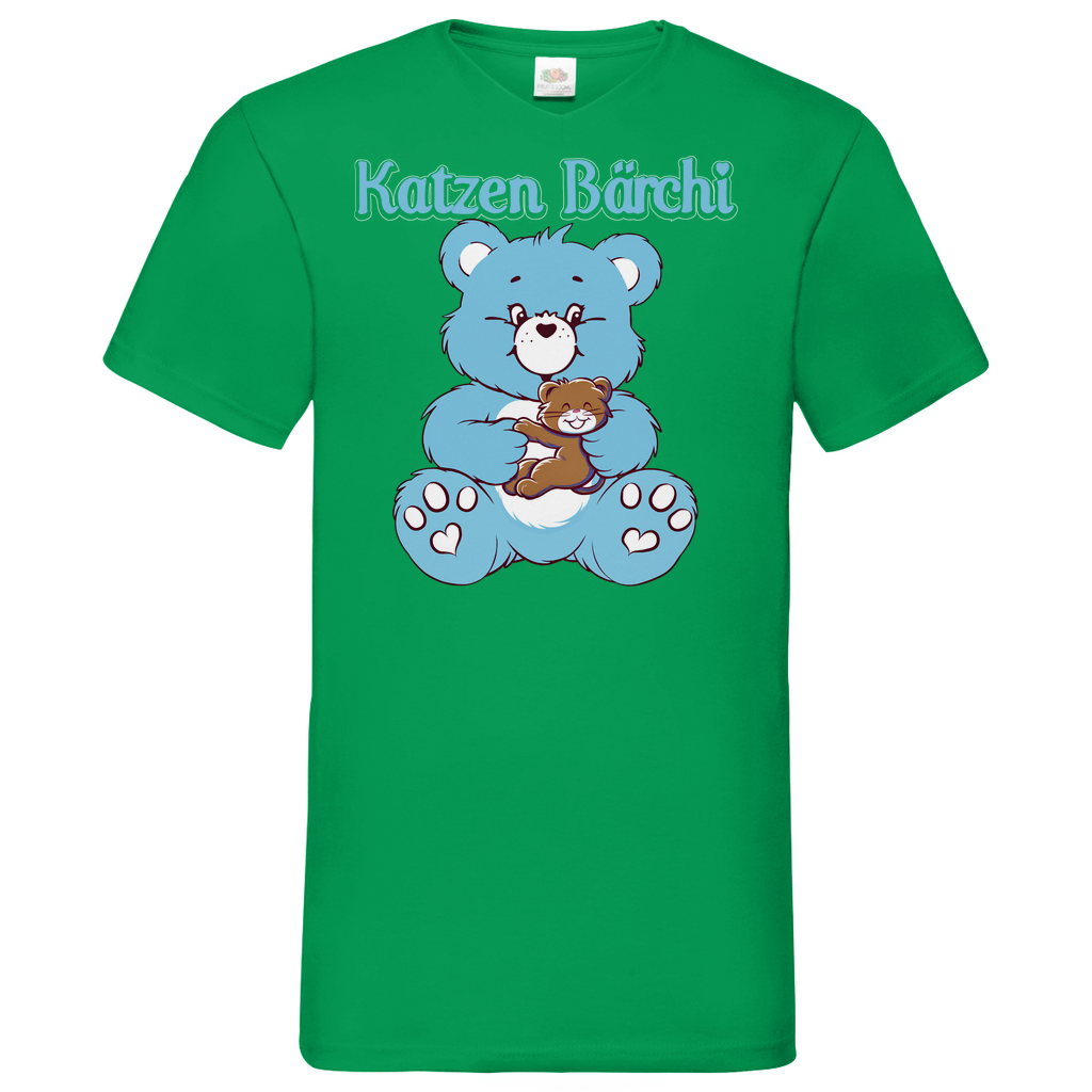Katzen Bärchi - Glücksbärchi - Herren V-Neck Shirt Kelly Green