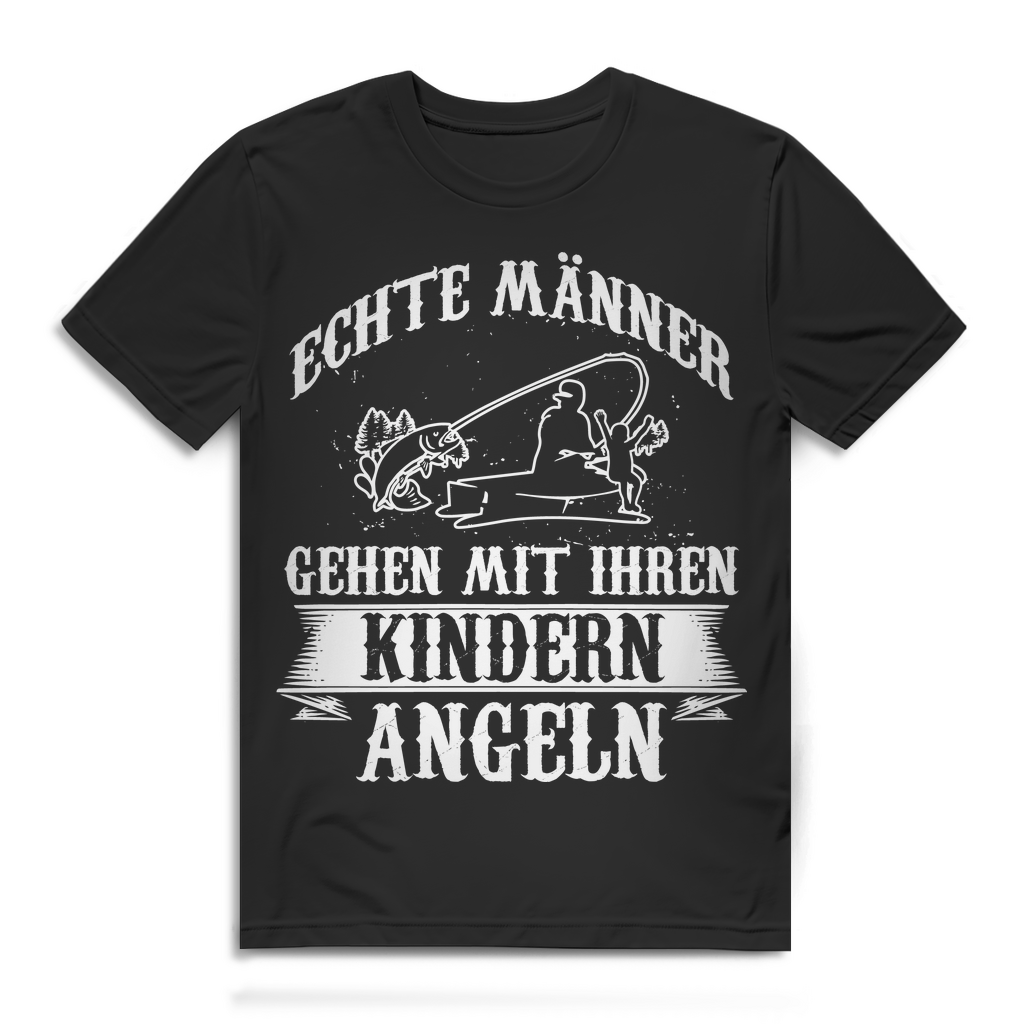 Herren T-Shirt Echte Männer gehen mit ihren Kindern angeln Papa Black