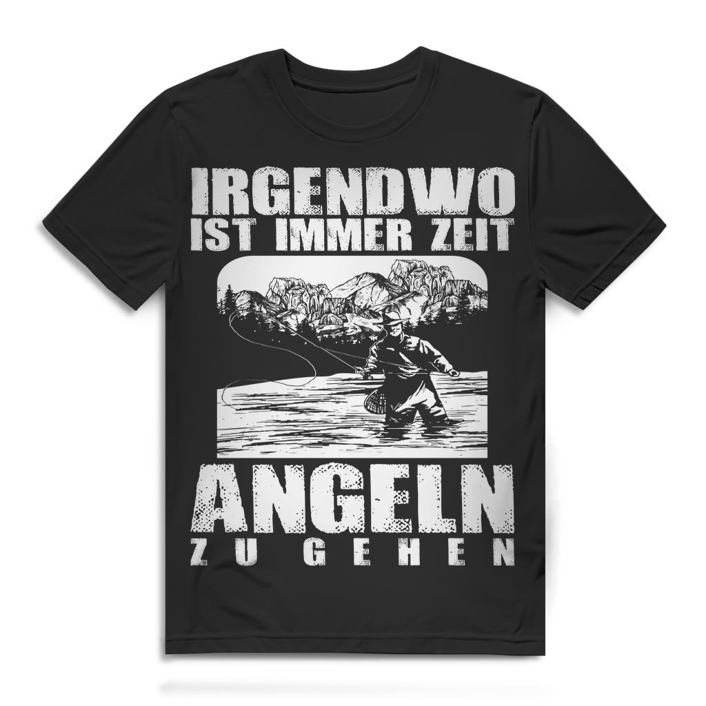 Herren T-Shirt Irgendwo ist immer Zeit angeln zu gehen Angler Black