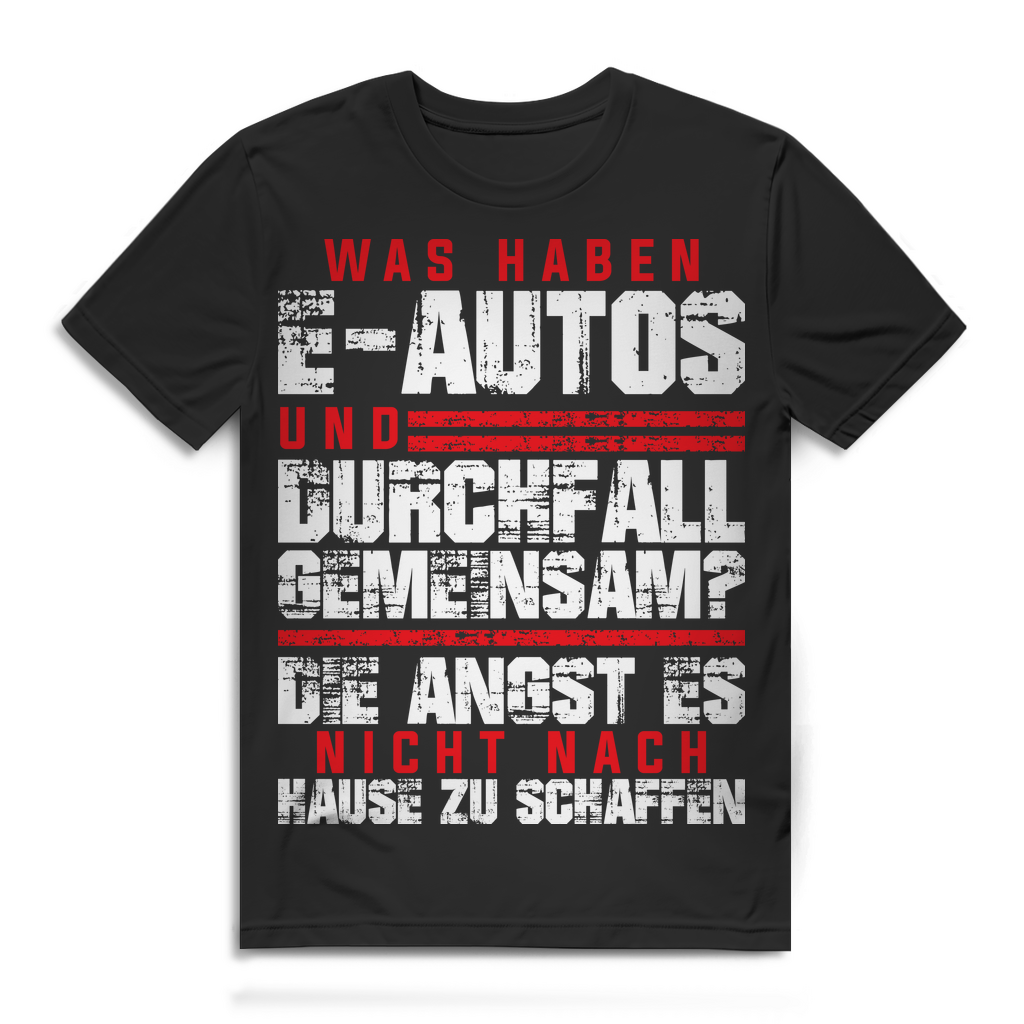 Herren T-Shirt E-Auto Durchfall Angst nicht nach Hause schaffen Black