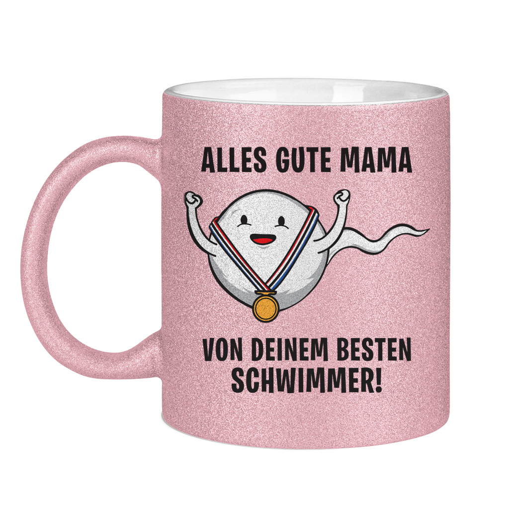 Alles gute Mama von deinem besten Schwimmer! - Glitzertasse Pink Glitter One size