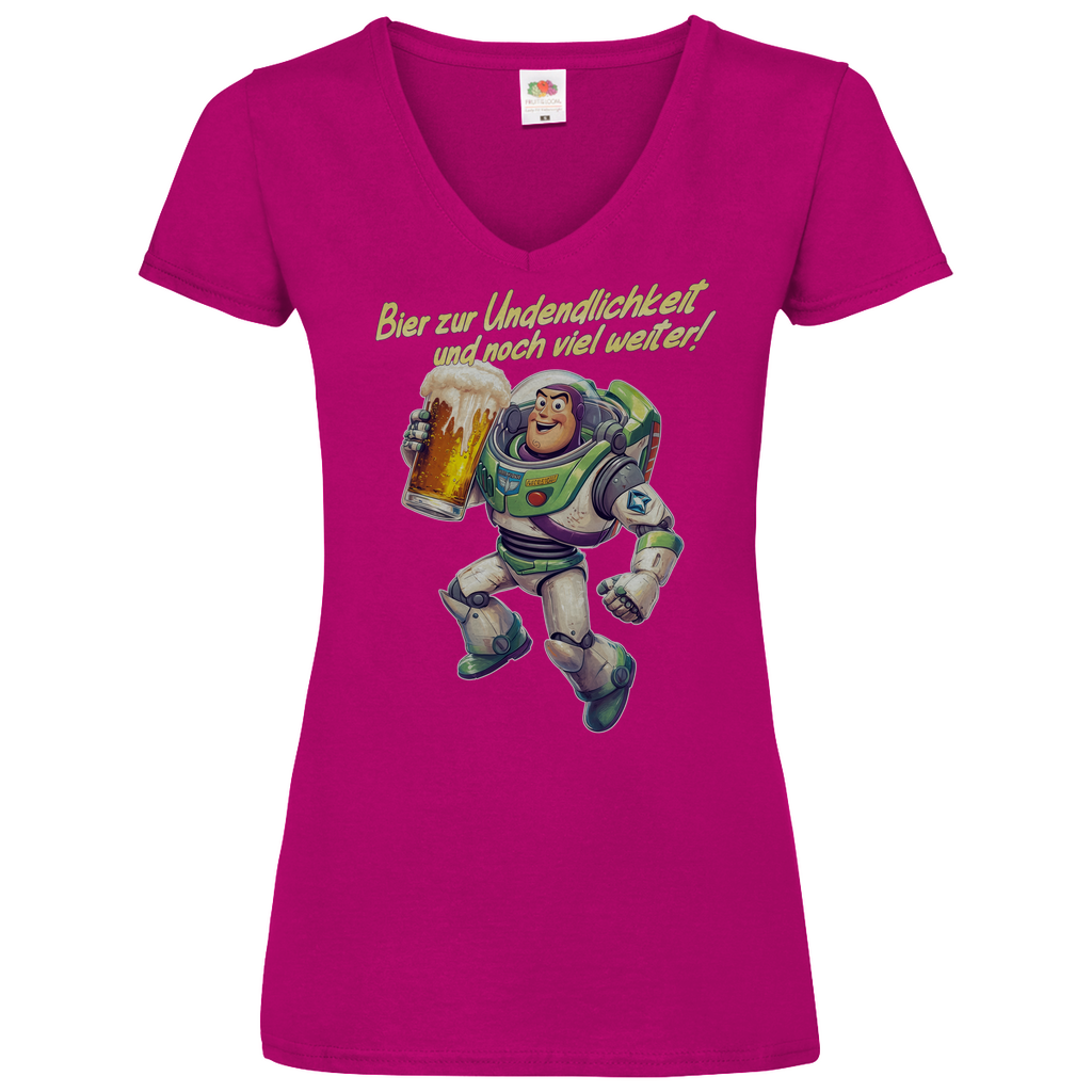 Bier zur Unendlichkeit und noch viel weiter - Buzz Lightyear Toy Story - V-Neck Damenshirt Fuchsia