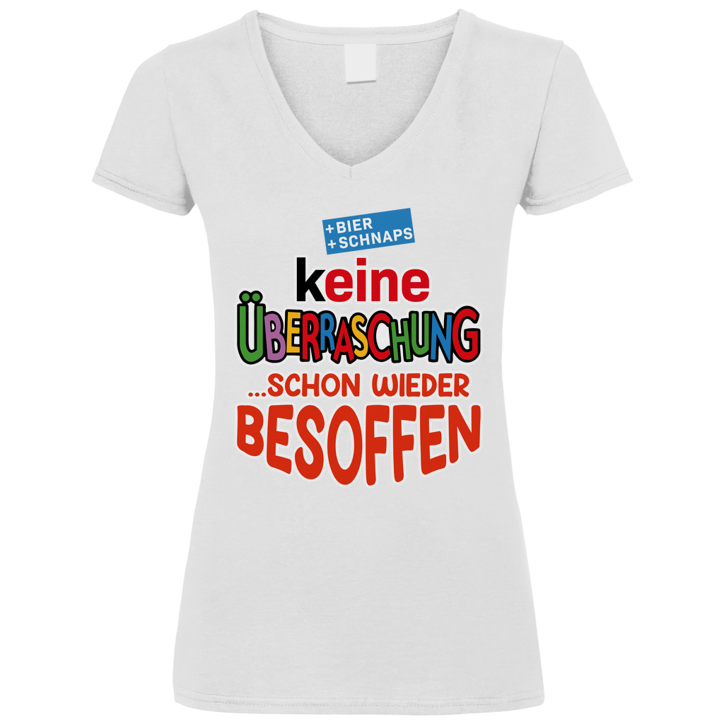Keine Überraschung - schon wieder besoffen - V-Neck Damenshirt White