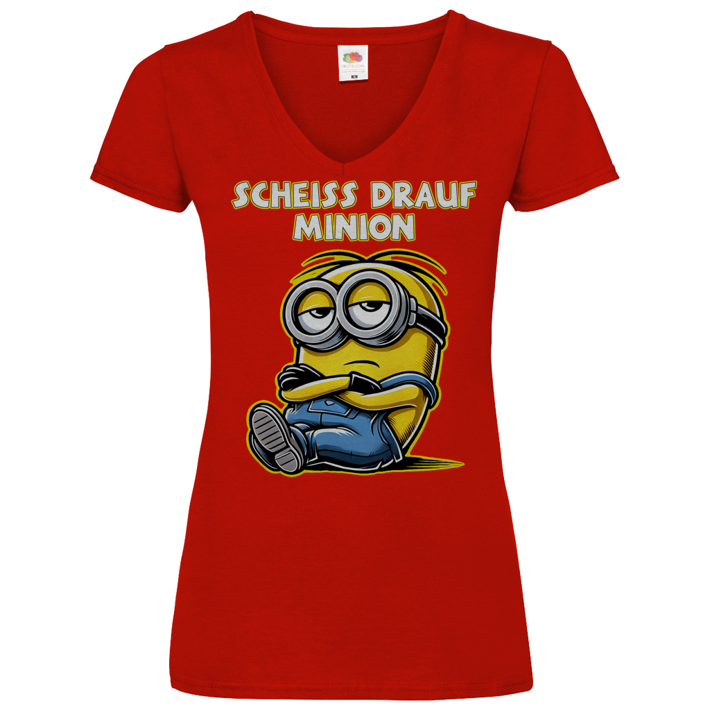 Scheiss drauf Minion - V-Neck Damenshirt