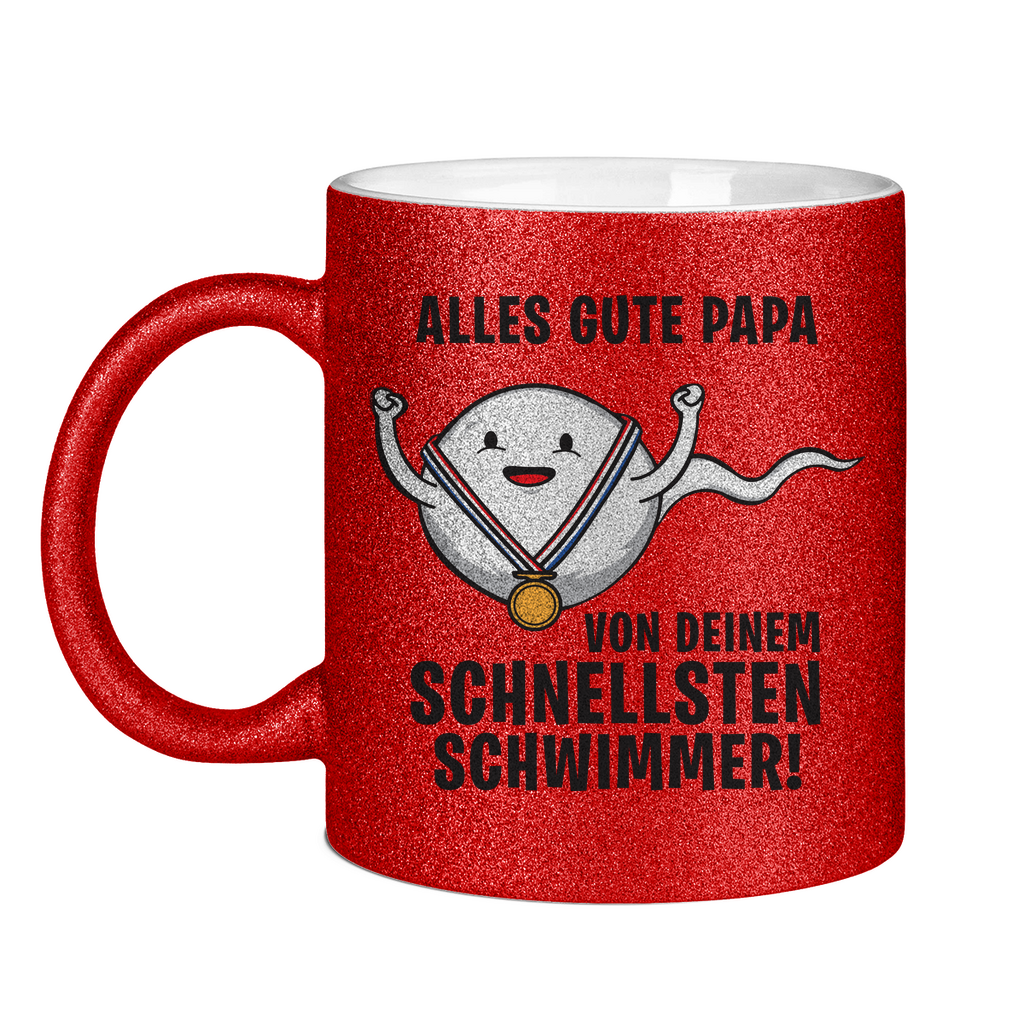 Alles gute Papa von deinem schnellsten Schwimmer! - Glitzertasse Red Glitter One size