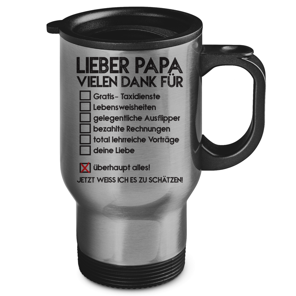 Lieber Papa vielen dank für überhaupt alles! - Edelstahl-Thermobecher Silver One size