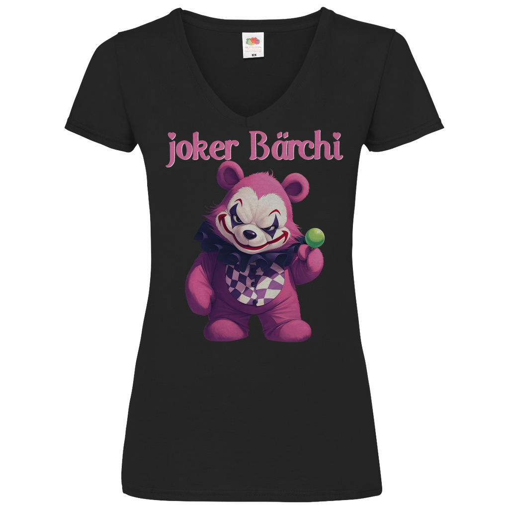 Joker Bärchi - Glücksbärchi - V-Neck Damenshirt Black