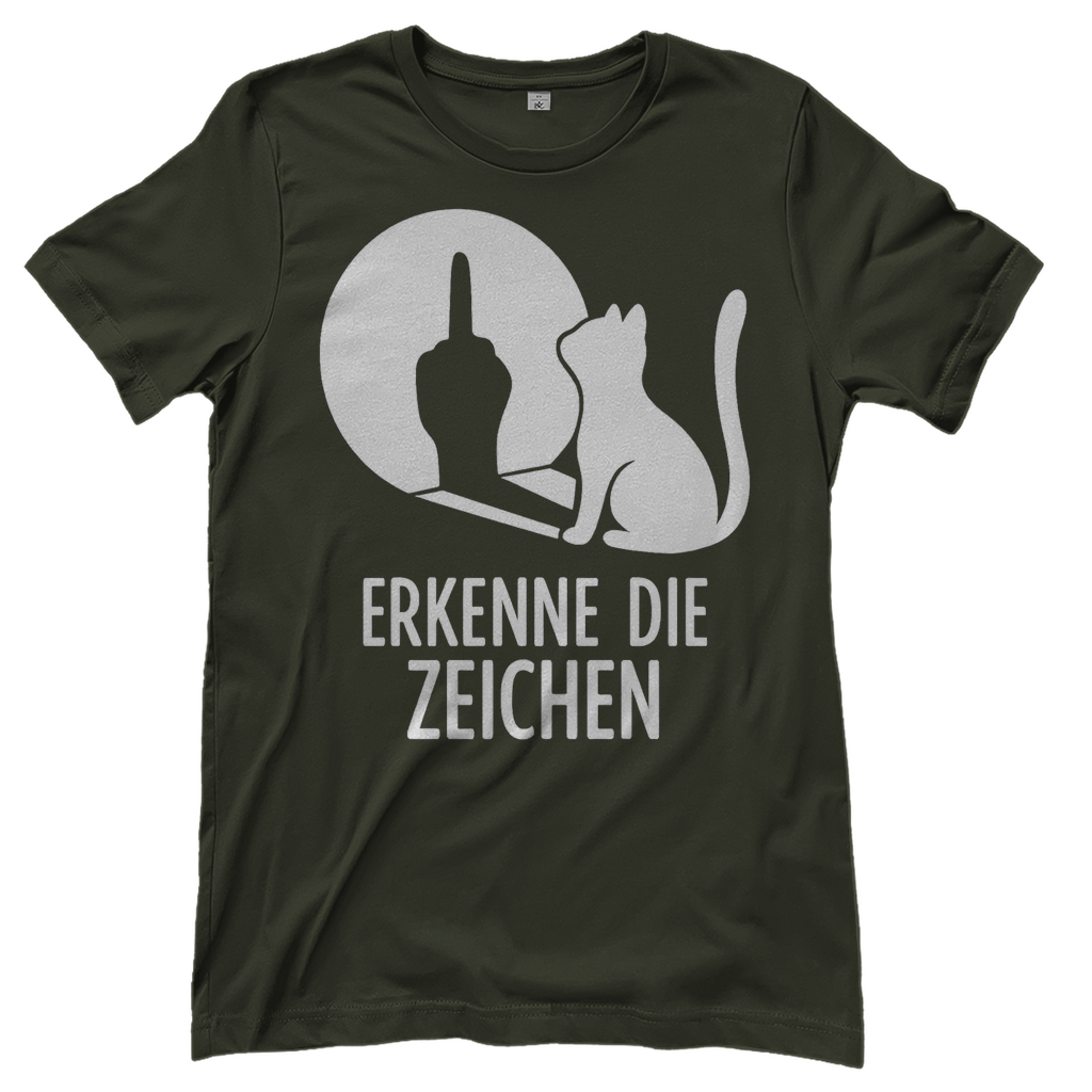 Damen T-Shirt Erkenne Die Zeichen Katze Katzenliebhaber Funshirt Urban Khaki
