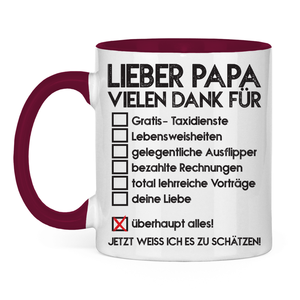 Lieber Papa vielen dank für überhaupt alles! - Tasse zweifarbig Burgundy