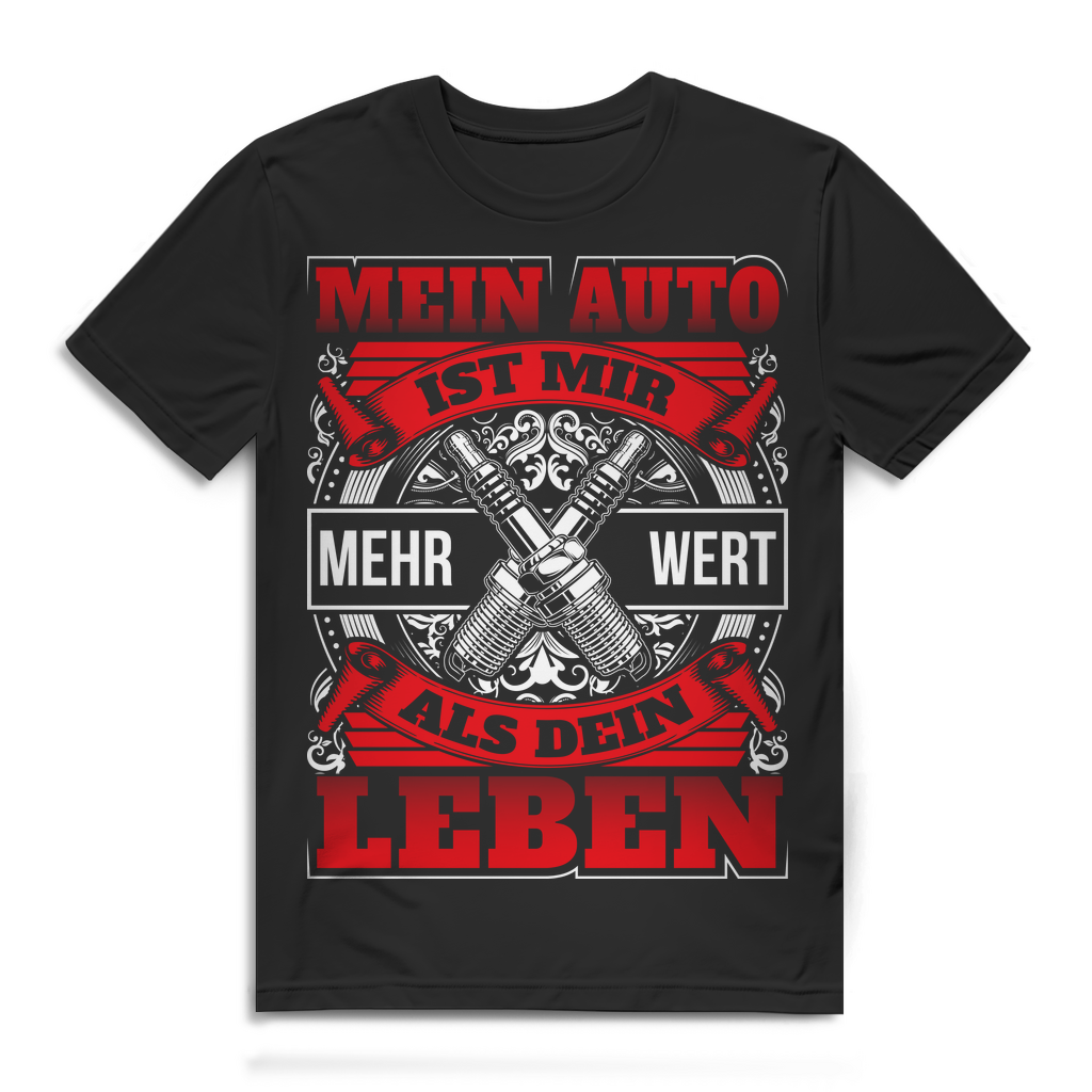 Herren T-Shirt Mein Auto mehr wert als dein Leben Bio Baumwolle Black