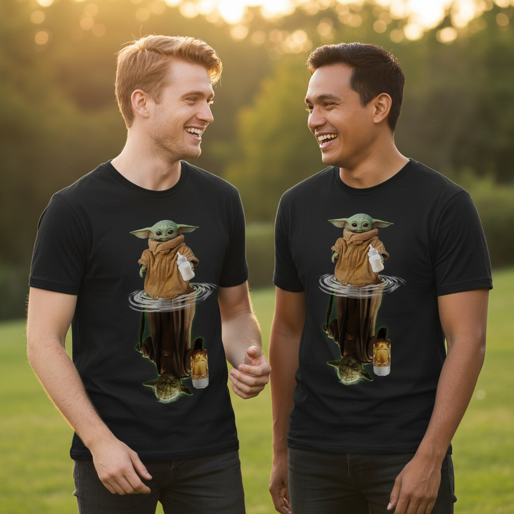 Baby Grogu und Meister Yoda mit Bier - Herren Shirt