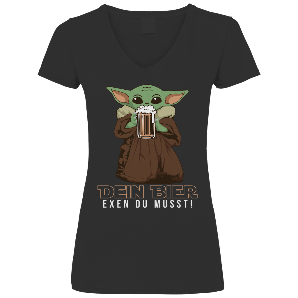 Dein Bier exen du musst Baby Yoda - V-Neck Damenshirt Black