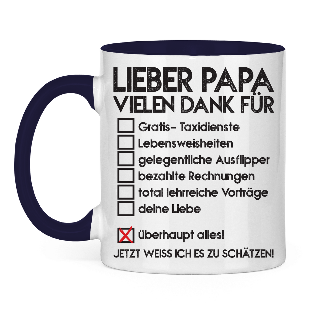 Lieber Papa vielen dank für überhaupt alles! - Tasse zweifarbig Navy