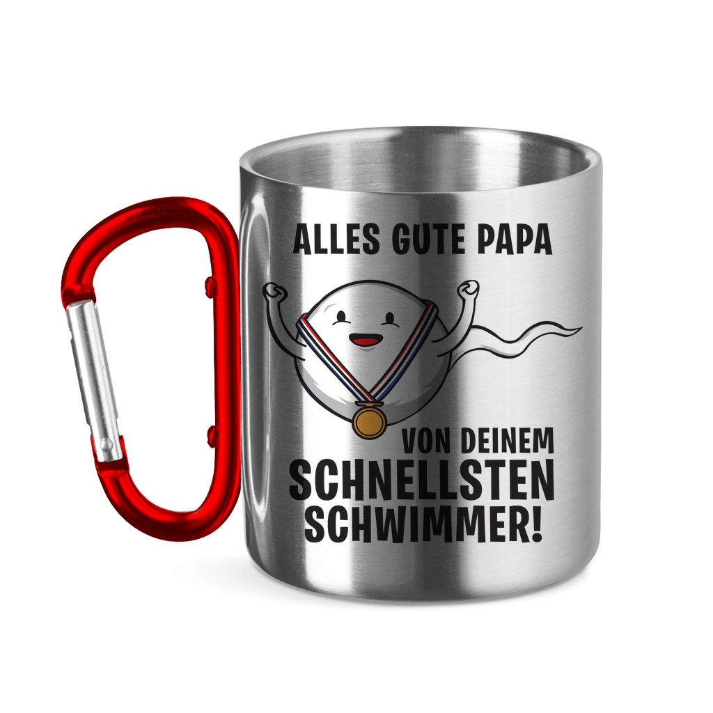 Alles gute Papa von deinem schnellsten Schwimmer! - Edelstahltasse mit Karabinergriff Red 320 ml