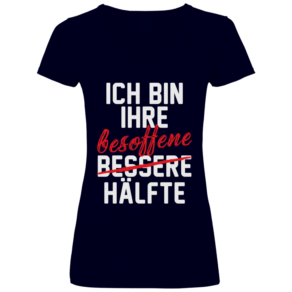 Ich bin ihre besoffene Hälfte - V-Neck Damenshirt Deep Navy