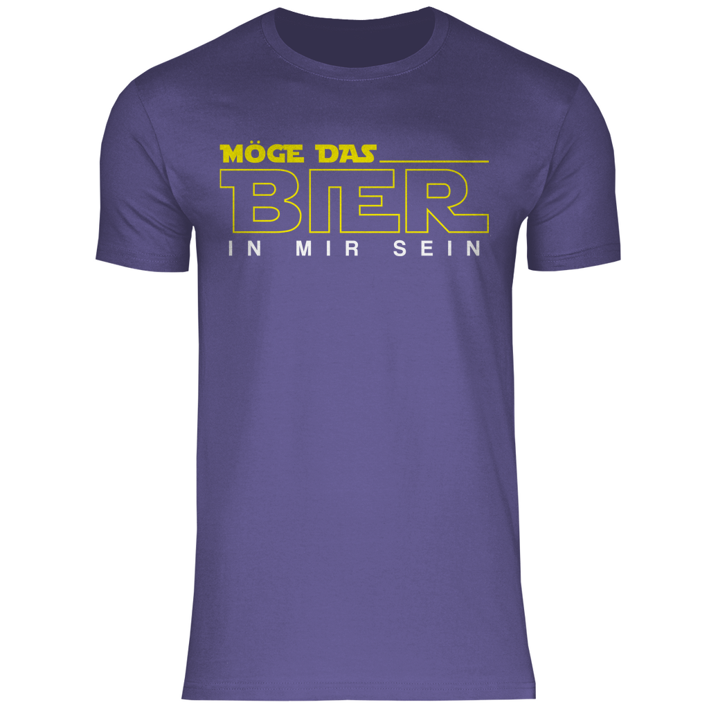 Lila T-Shirt Herren mit Bier Jedi Design Möge das Bier in mir sein gelb, Frontansicht