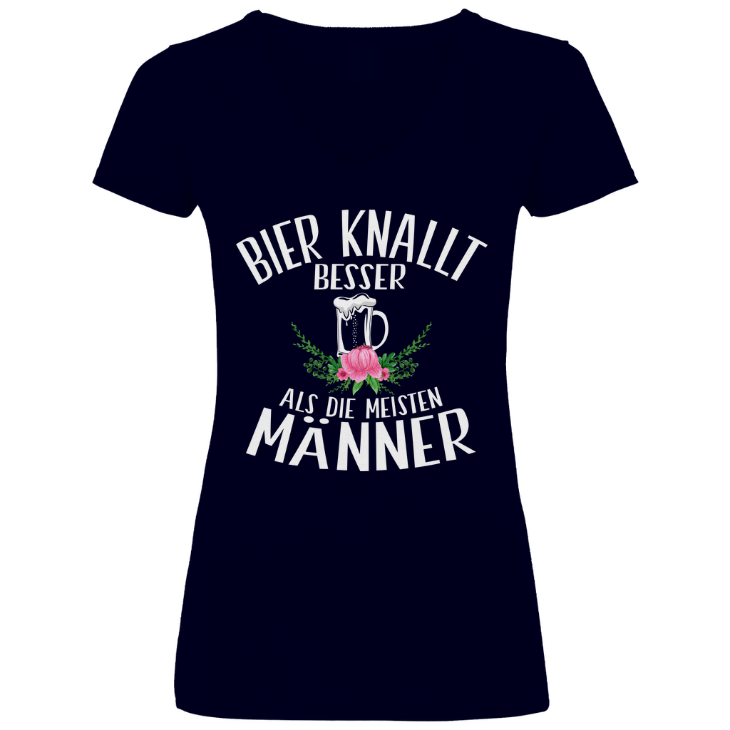 Bier knallt besser als die meisten Männer - V-Neck Damenshirt Deep Navy
