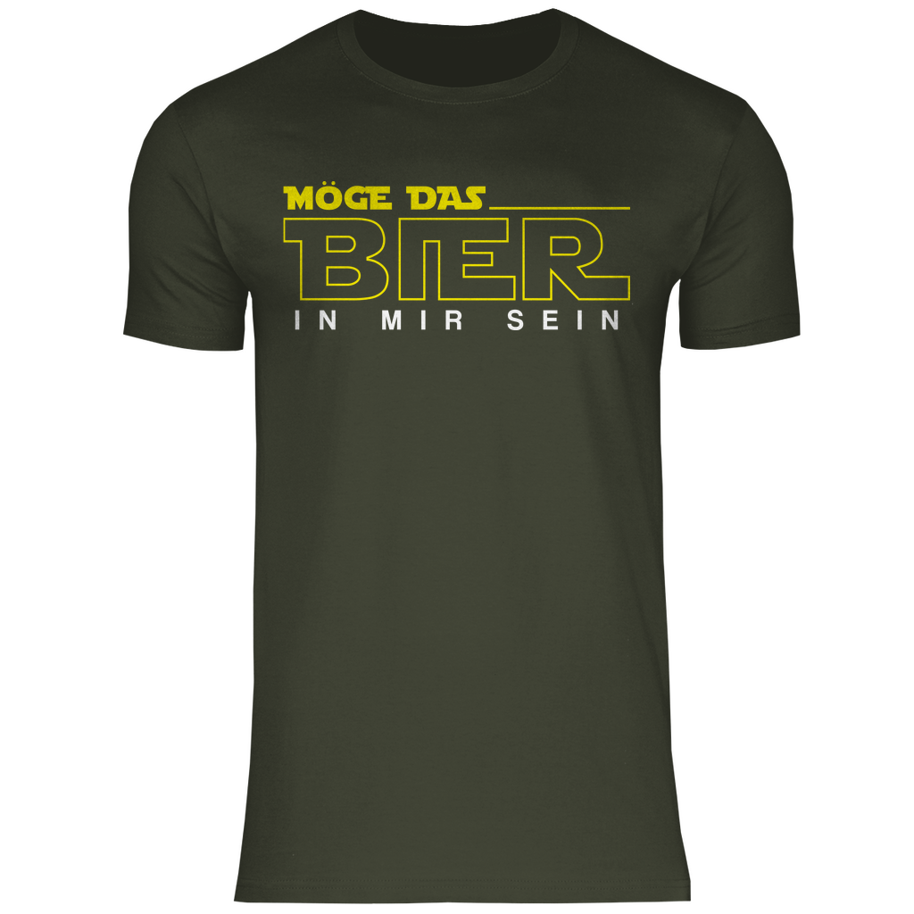 Khaki Bier Shirt für Star Wars Fans mit Möge das Bier in mir sein Spruch gelb, Frontansicht