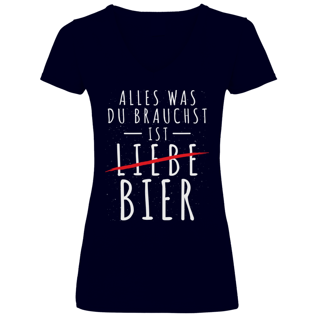 Alles was du brauchst ist Bier - V-Neck Damenshirt Deep Navy