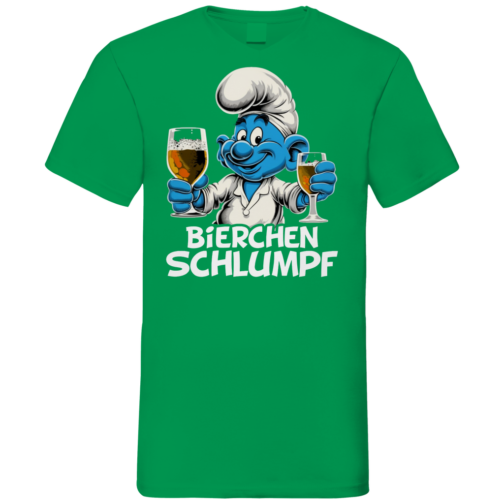 Bierchen Schlumpf Grafik - Herren V-Neck Shirt Kelly Green