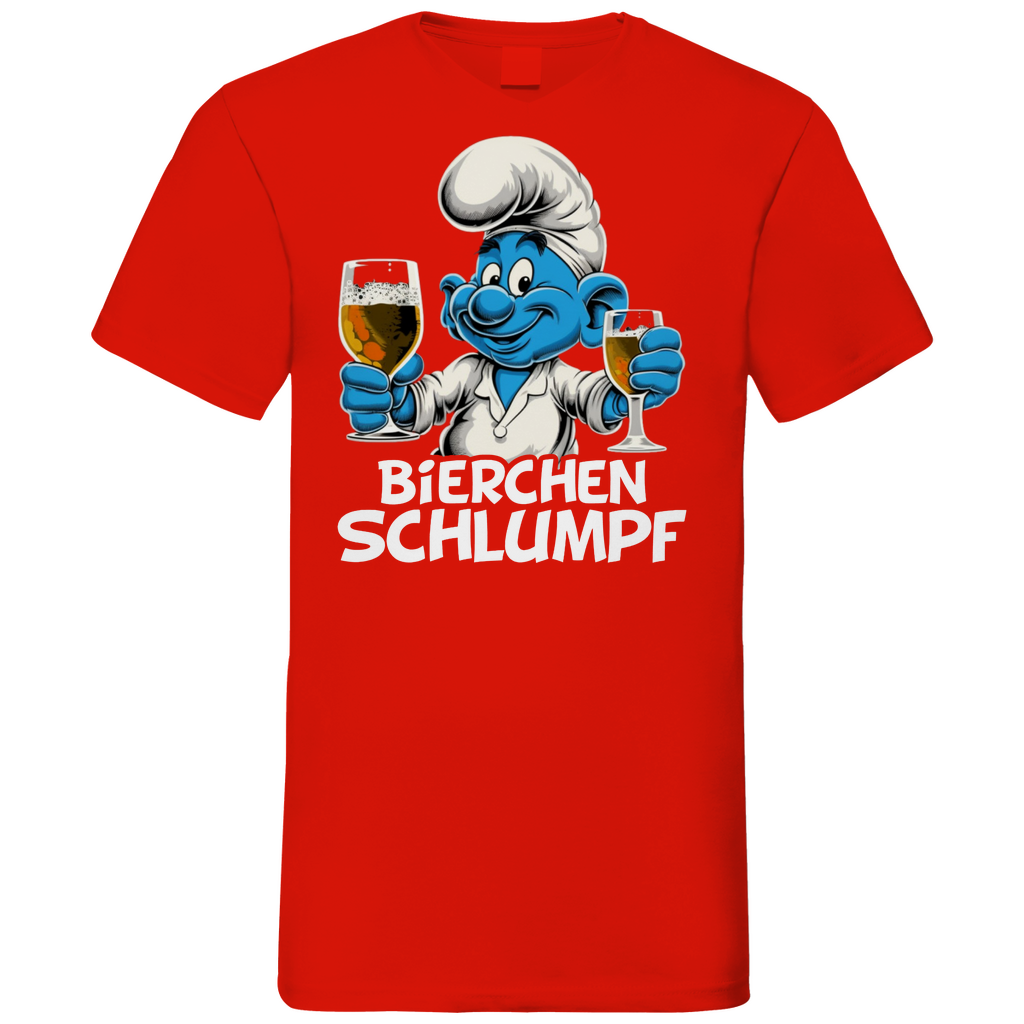 Bierchen Schlumpf Grafik - Herren V-Neck Shirt Red