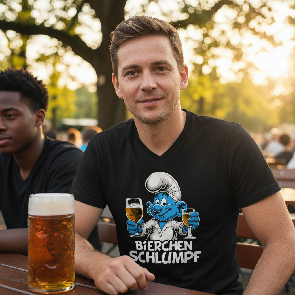 Bierchen Schlumpf Grafik - Herren V-Neck Shirt