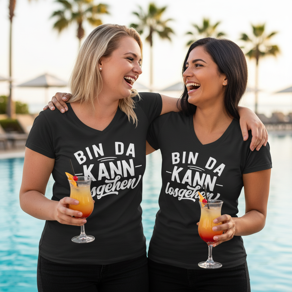 Bin da kann losgehen - V-Neck Damenshirt