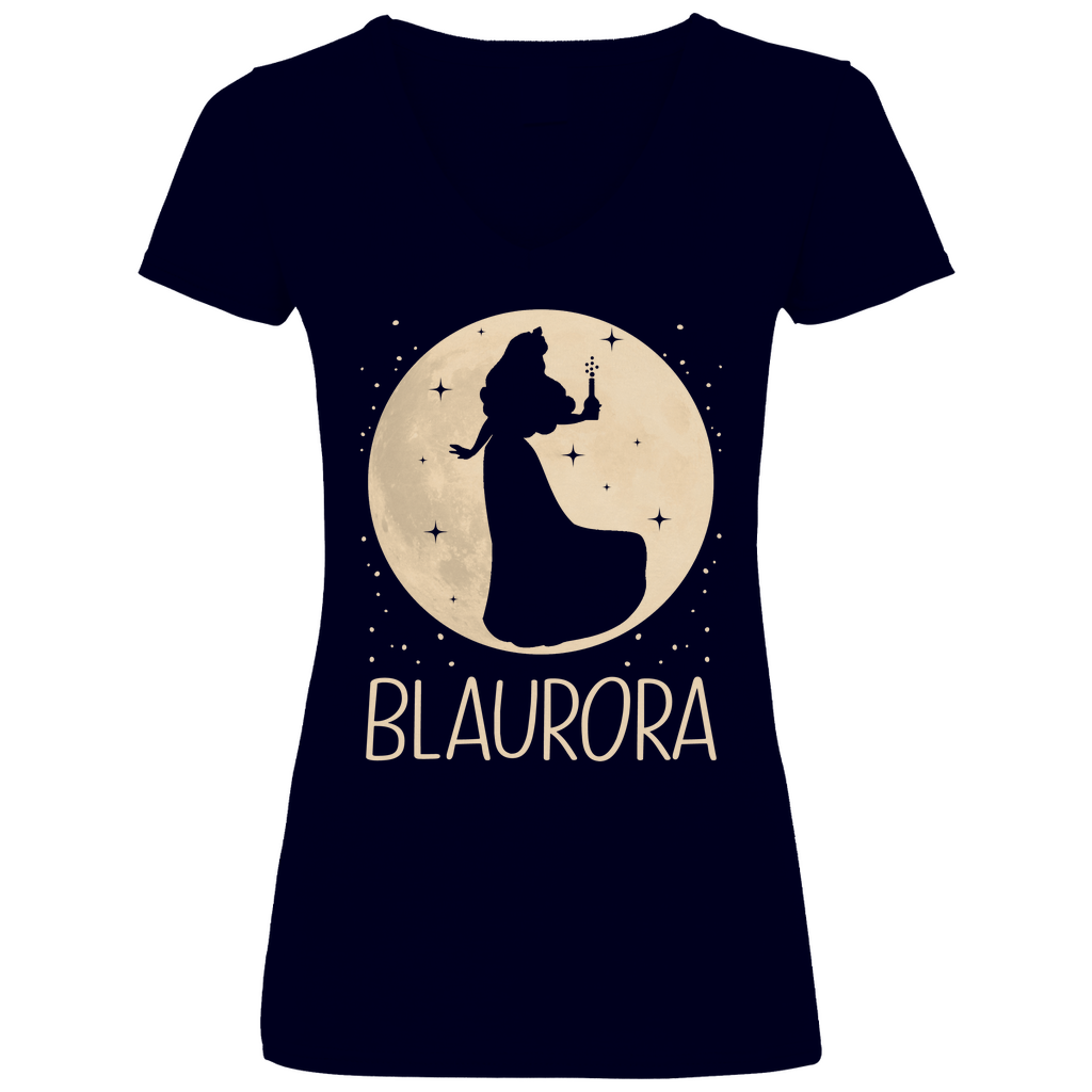 Navy Damenshirt mit BLAURORA Mond Prinzessin Aurora Design Fantasy Märchen Motiv, Frontansicht