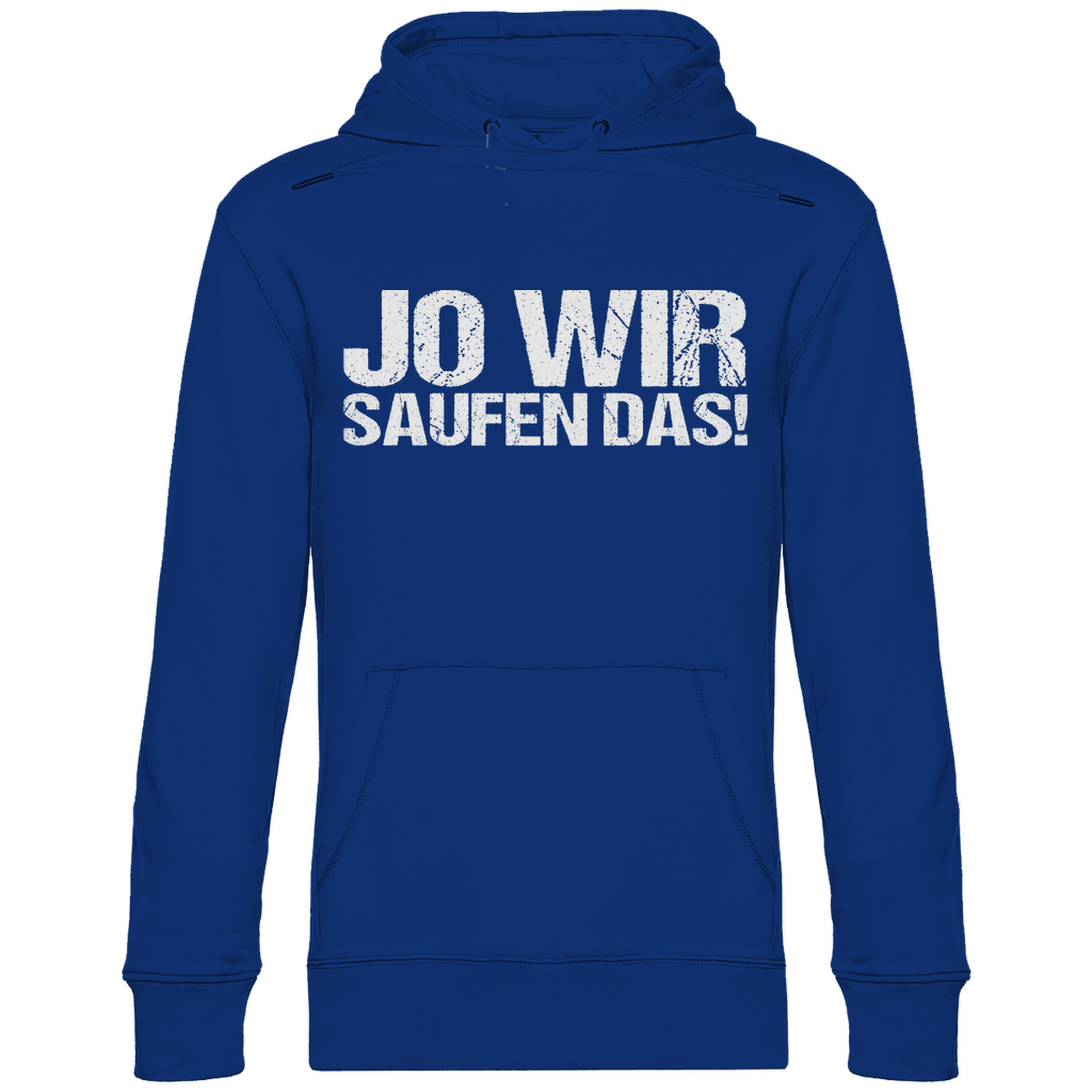 Royal blauer Hoodie mit Bob der Saufmeister Aufdruck JO WIR SAUFEN DAS! witzig für Kneipentour, Front
