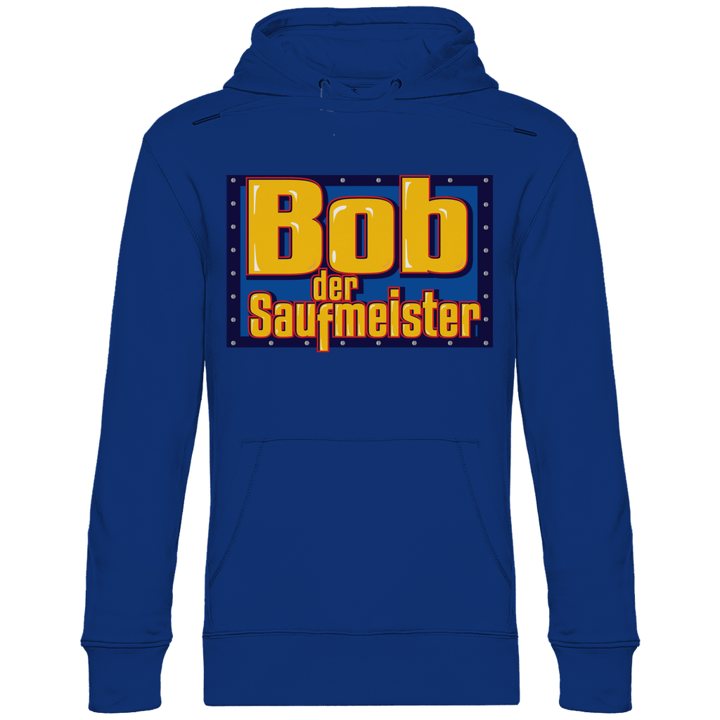 Royal blauer Herren Hoodie mit Bob der Baumeister Parodie Saufmeister Print, Frontansicht
