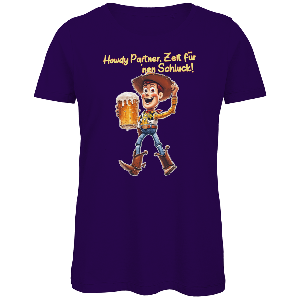 Howdy Partner Zeit für nen Schluck - Woody Toy Story - Damen Premium Bio T-Shirt Urban Purple
