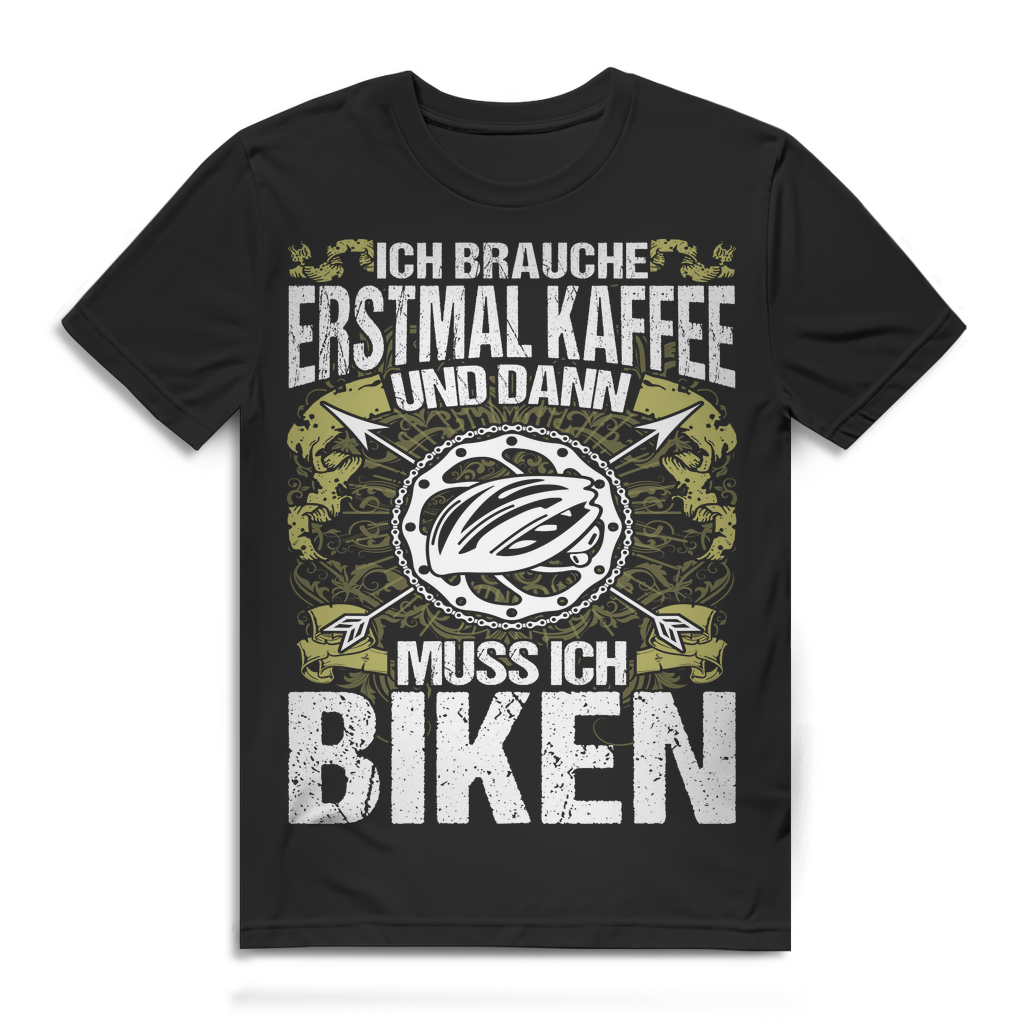 Biker Funshirt Herren – Kaffee und Bike sind Pflicht – MTB Shirt Bio Baumwolle Black