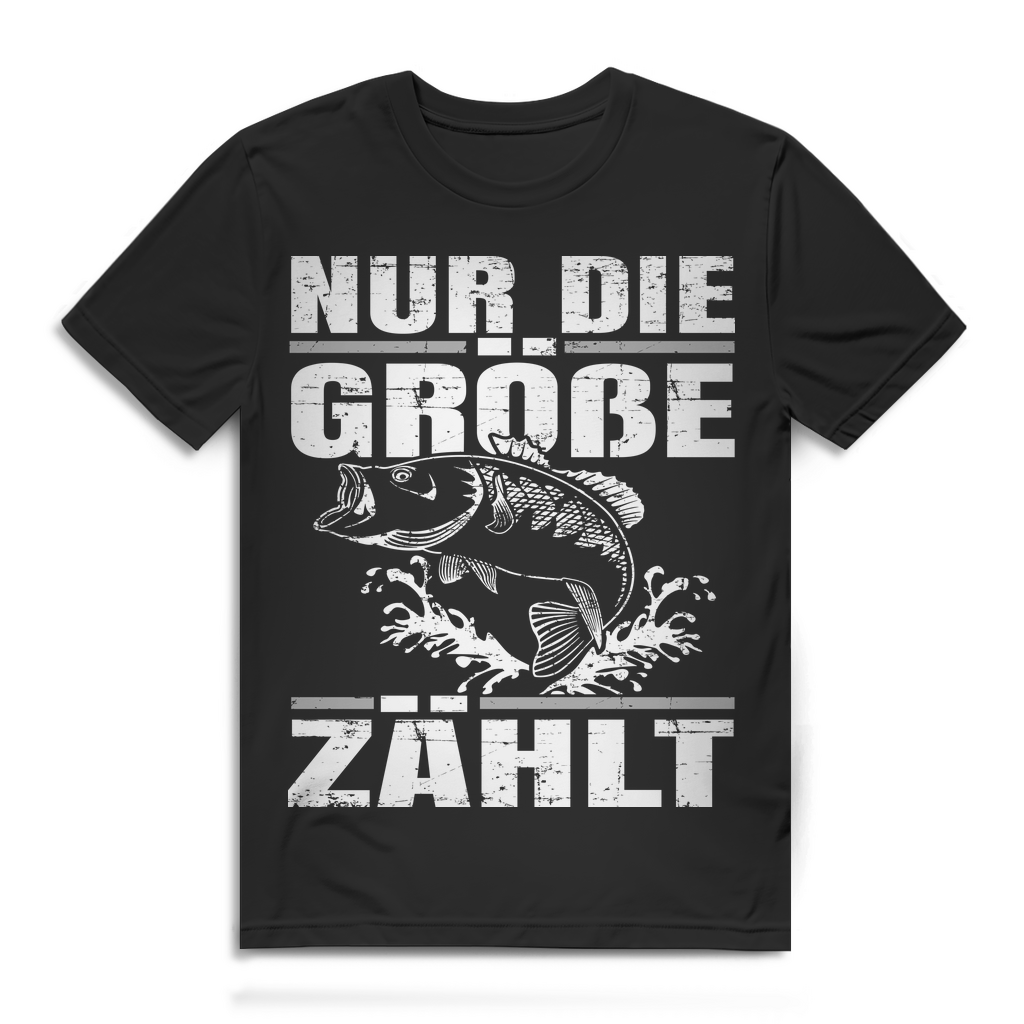 Herren T-Shirt Angeln Humor – Nur die Größe zählt – Angler Spaß Design Black