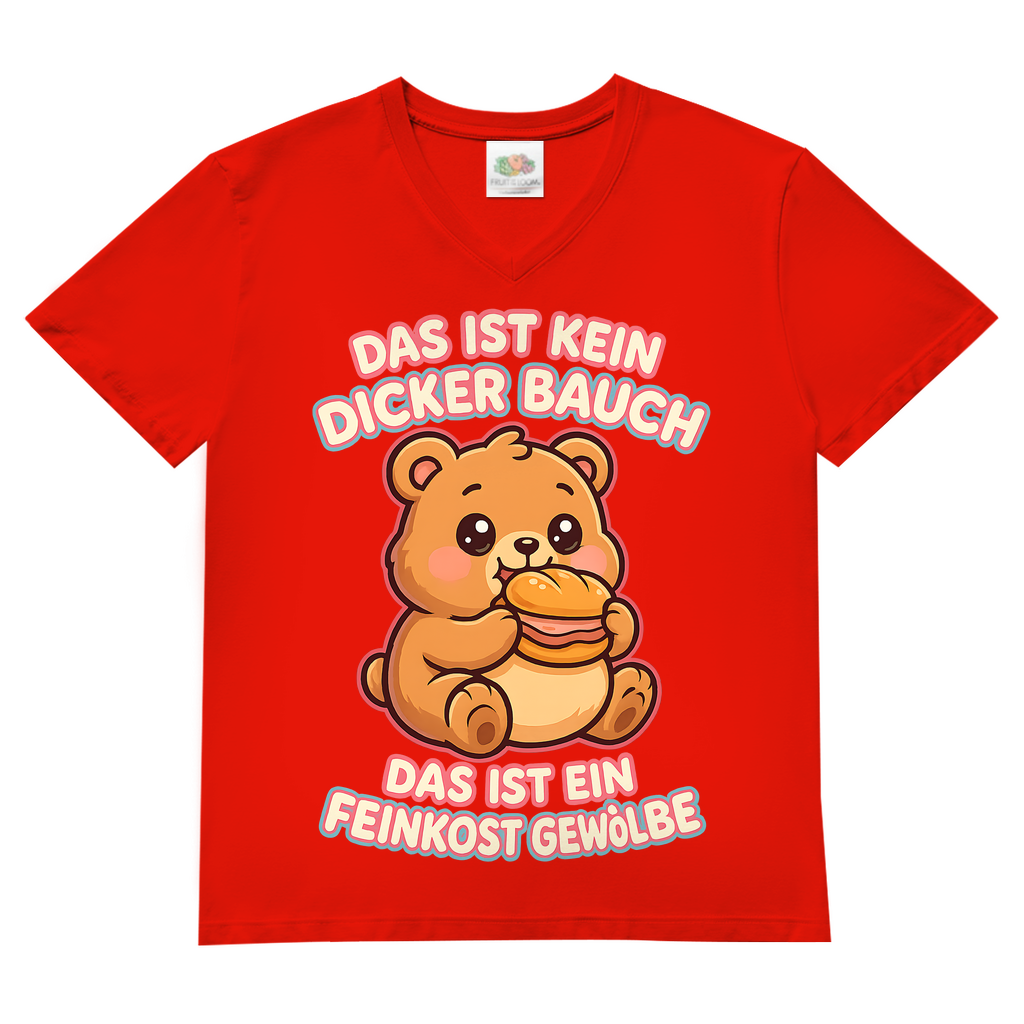 Herren V-Neck T-Shirt Das Ist Kein Dicker Bauch Das Ist Ein Feinkost Gewölbe Teddybär Red