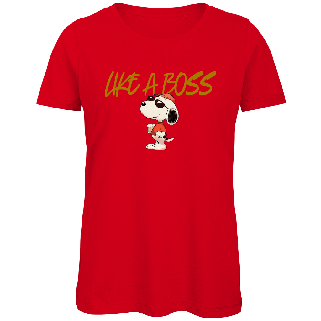Peanuts Snoopy mit Bier Like a Boss - Damen Premium Bio T-Shirt Red