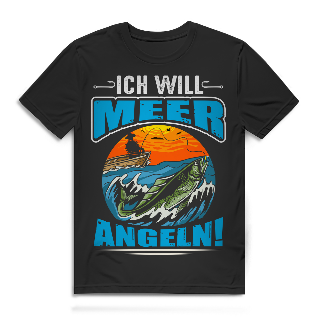 Herren T-Shirt Ich will Meer angeln Bio Baumwolle Black