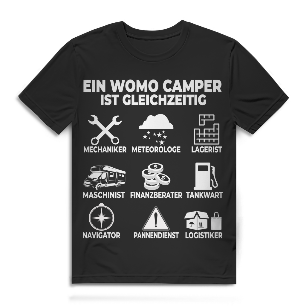 womo camper Wohnmobil Multitasking Herren Shirt Camper Allrounder Bio – Vivalabavaria