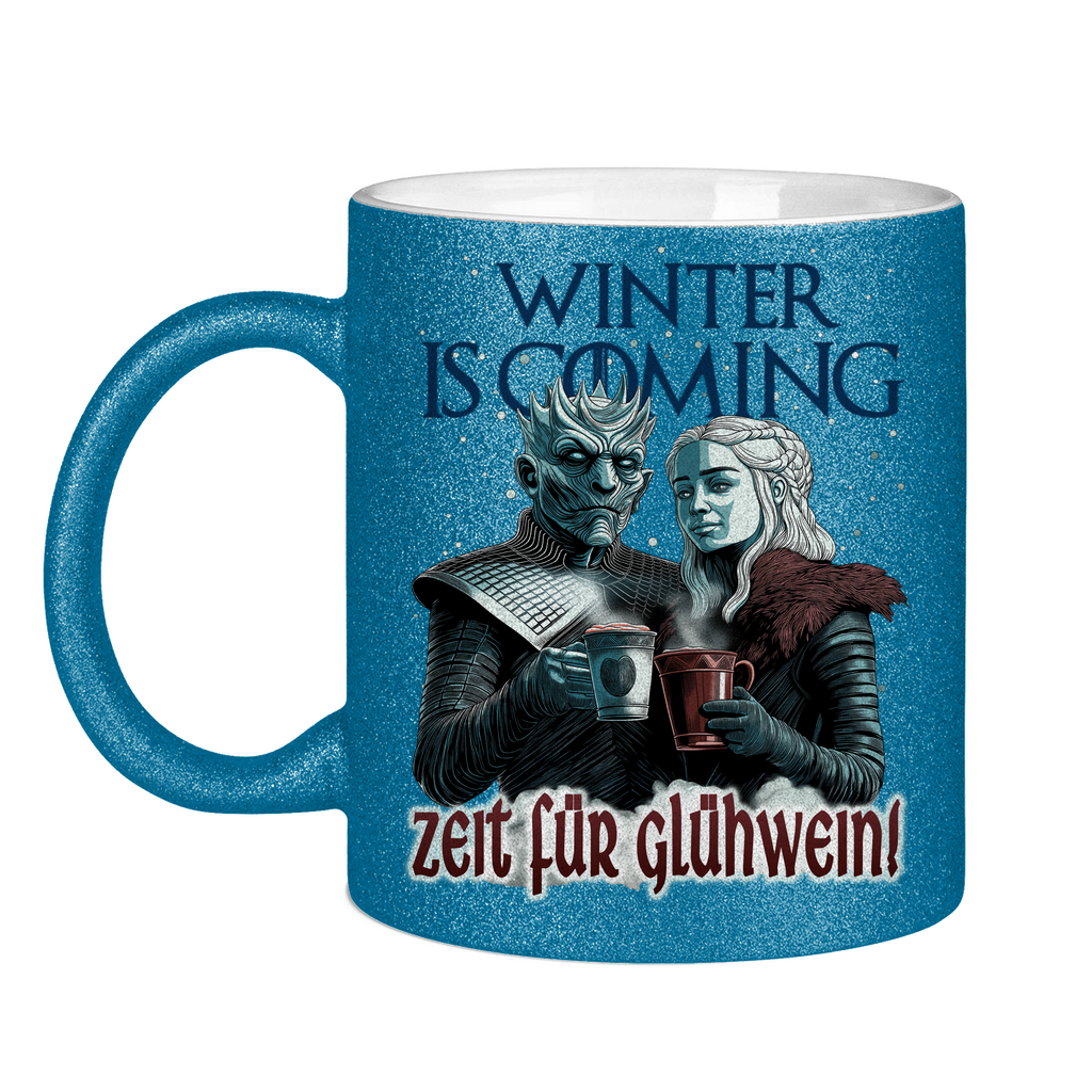 Winter is coming - Zeit für Glühwein - Glitzertasse Blue Glitter One size