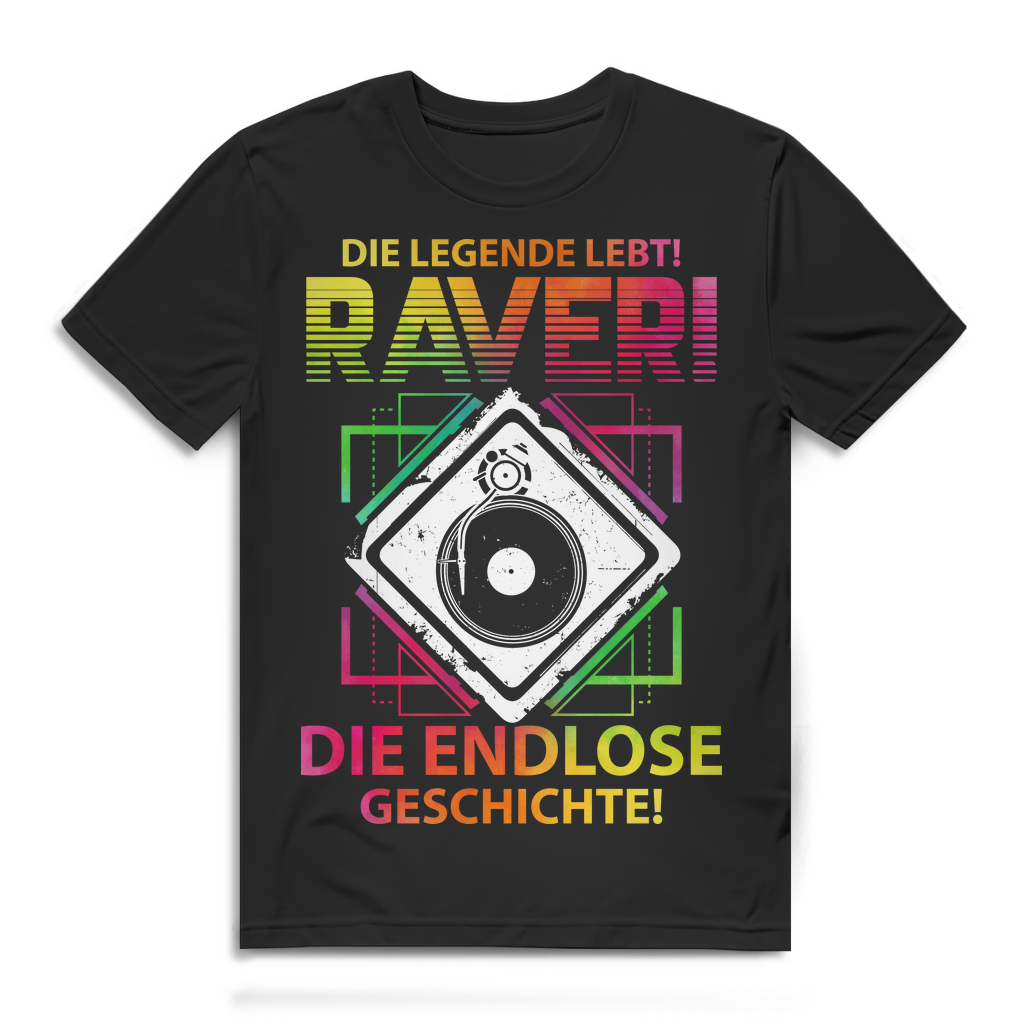 Herren T-Shirt Die Legende lebt Raver die endlose Geschichte EDM Black