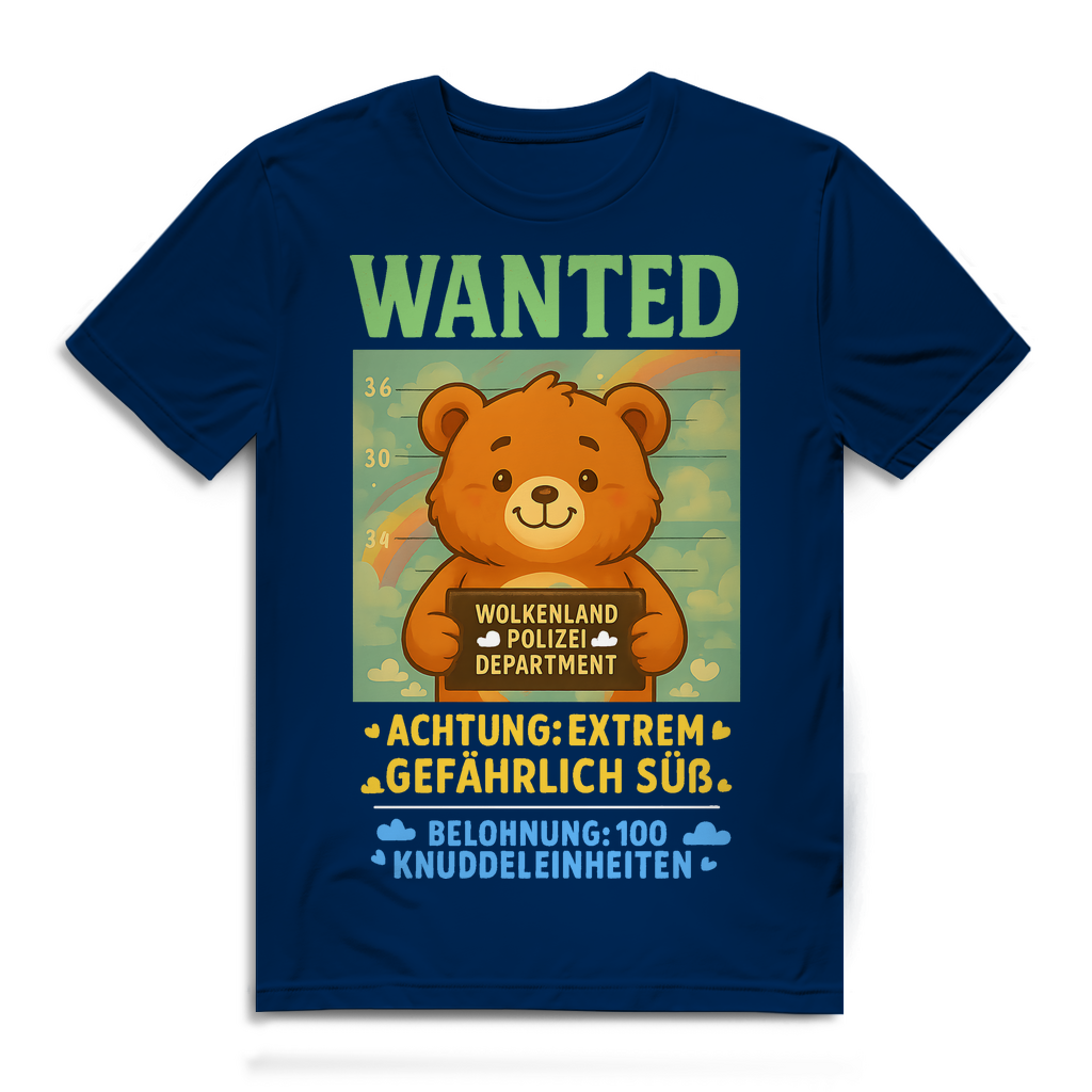 Herren Premium Bio T-Shirt Wanted Glücksbärchi Wolkenland Extrem Gefährlich Süß Navy