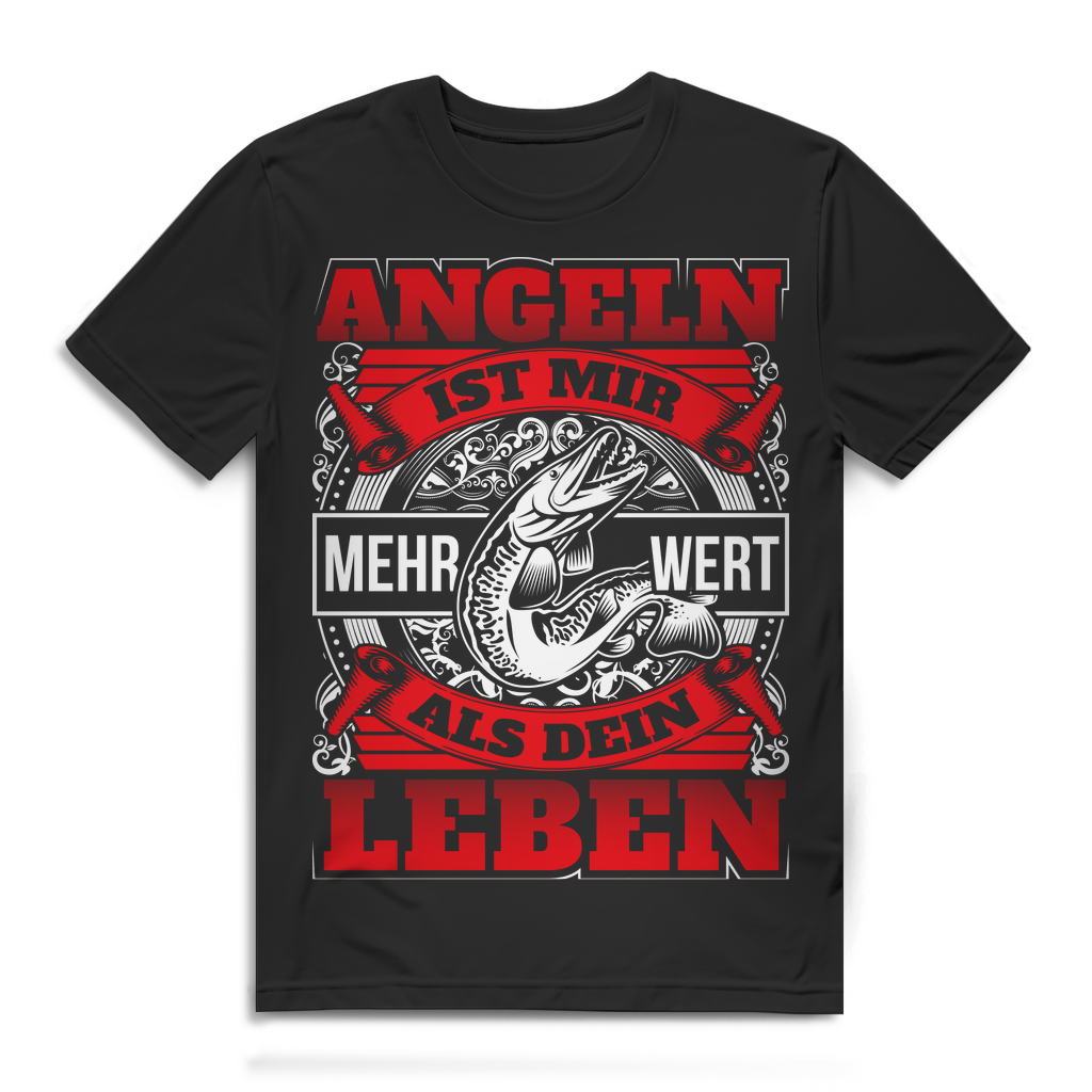 Herren T-Shirt Angeln ist mir mehr wert Angler Shirt Bio Baumwolle Black
